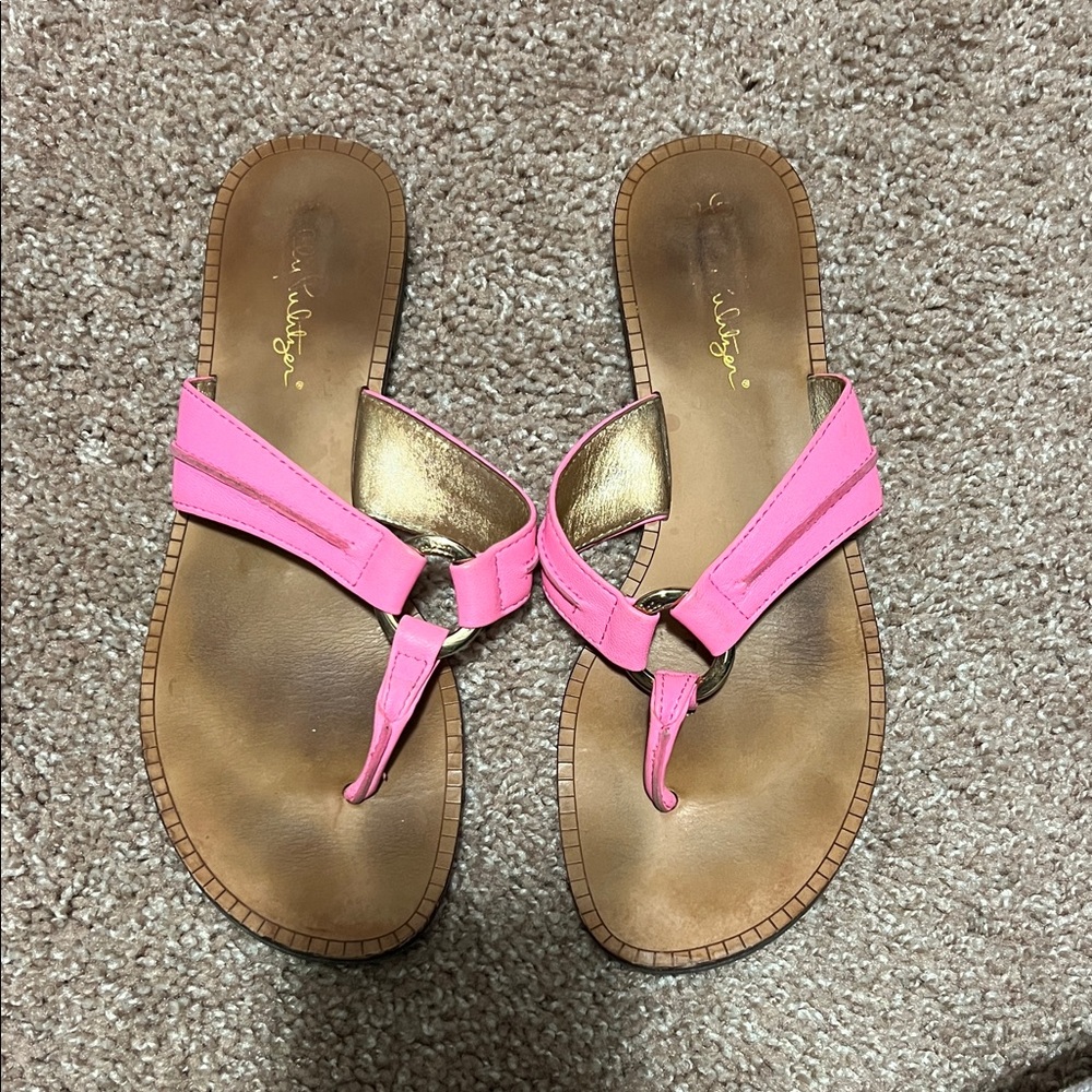 Pink Women's Thong Sandals with Gold Accent